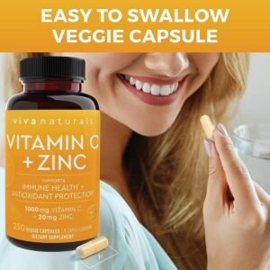 Vitamin C 1000mg with Zinc 20mg (250 Veggie Capsules)